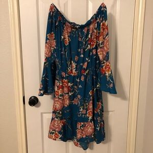 Blue floral off the shoulder high low dress